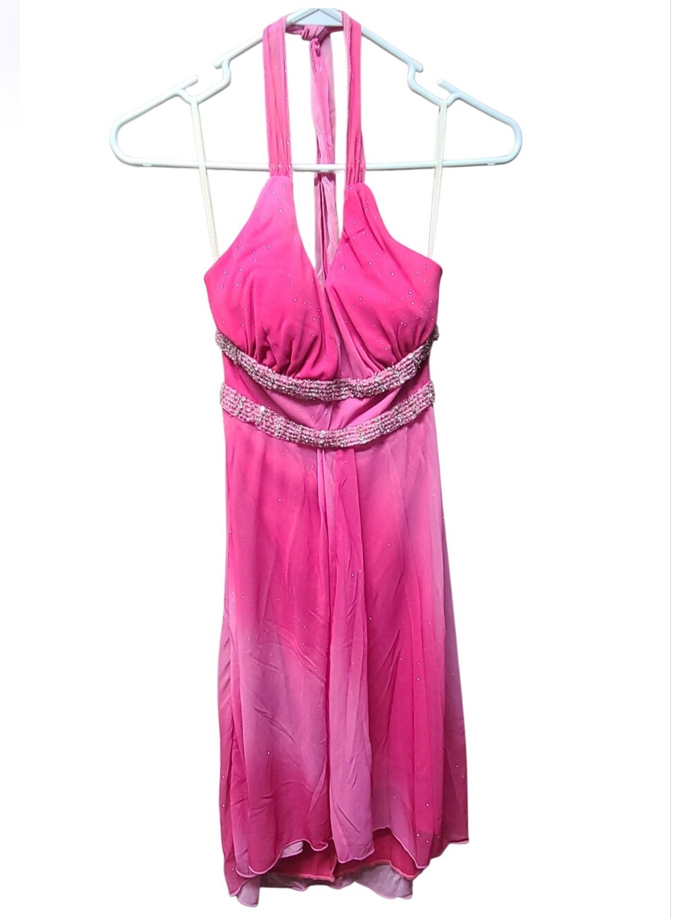 Ruby Rox Vintage Y2K Sparkly Pink Sequin Halter Dress Small